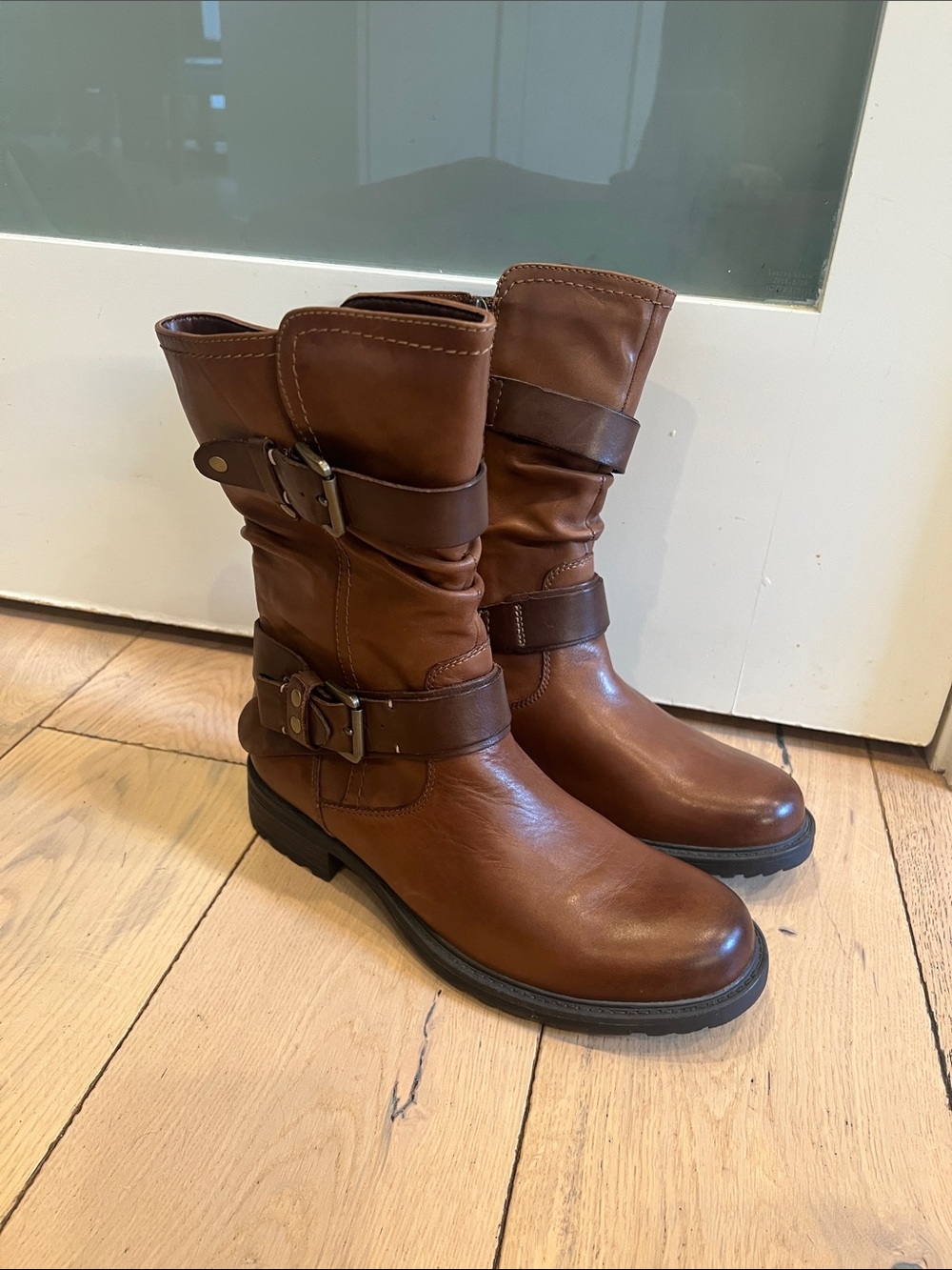 Earth Brown Mid-Calf Buckle Combat Boots